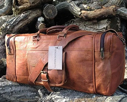25 Inch Large Leather Duffel Travel Duffle Gym Sports Overnight Weekender Bag