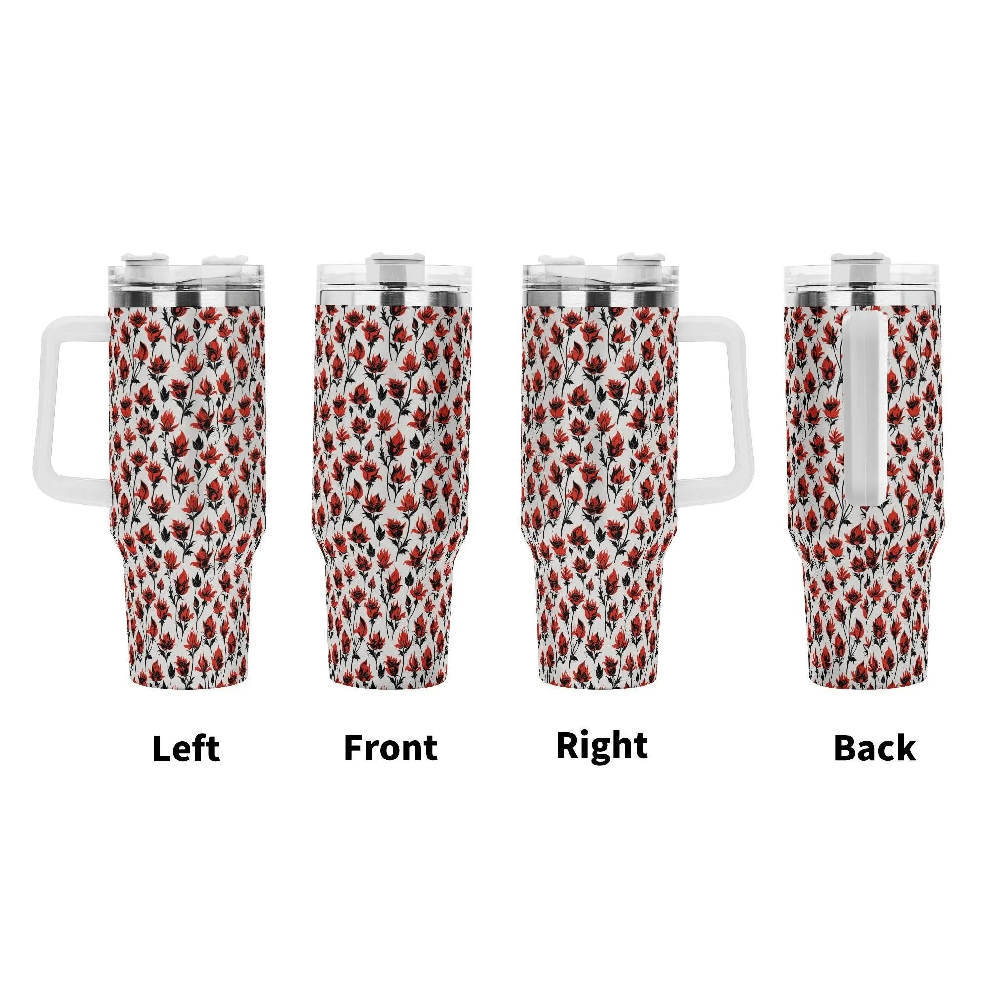 Floral Fire 40oz Stainless Steel Tumbler Gift With White Handle and Straw