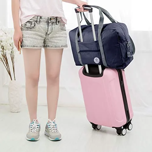 For Spirit Airlines Foldable Travel Duffel Bag Tote Carry on Luggage Sport Duffle Weekender Overnight for Women and Girls (3112 Dark Blue ( with Shoulder Strap))