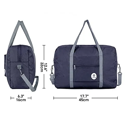 For Spirit Airlines Foldable Travel Duffel Bag Tote Carry on Luggage Sport Duffle Weekender Overnight for Women and Girls (3112 Dark Blue ( with Shoulder Strap))