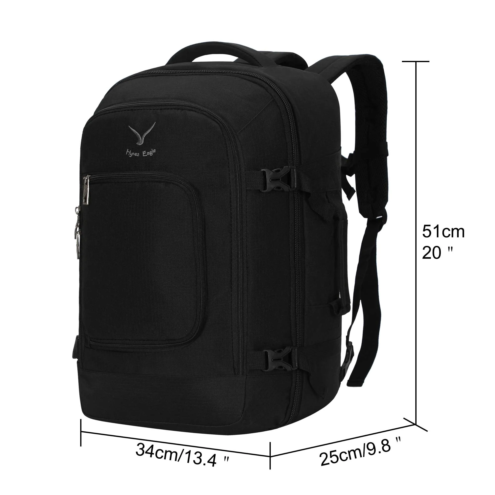 Hynes Eagle Travel Backpack 40L Flight Approved Carry on Backpack, Black with 3PCS Packing Cubes 2018
