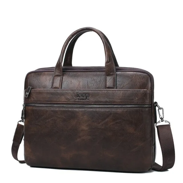 JEEP BULUO JEEP BULUO Men's Briefcase Bags For 13.3" Laptop Man Business Shoulder Bag Handbags High Quality Leather Office Black