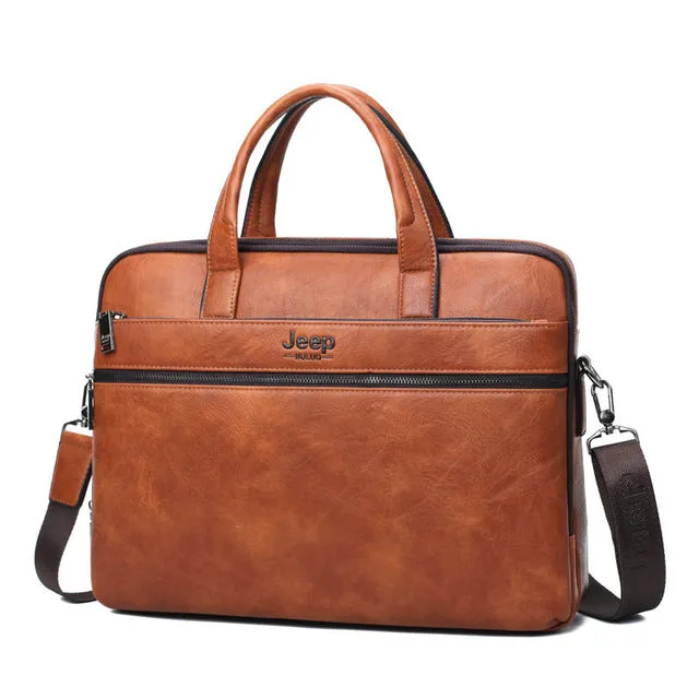 JEEP BULUO JEEP BULUO Men's Briefcase Bags For 13.3" Laptop Man Business Shoulder Bag Handbags High Quality Leather Office Black