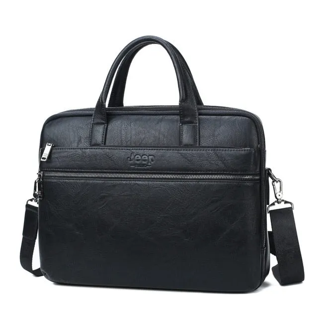 JEEP BULUO JEEP BULUO Men's Briefcase Bags For 13.3" Laptop Man Business Shoulder Bag Handbags High Quality Leather Office Black
