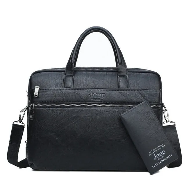 JEEP BULUO JEEP BULUO Men's Briefcase Bags For 13.3" Laptop Man Business Shoulder Bag Handbags High Quality Leather Office Black