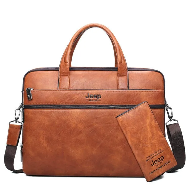 JEEP BULUO JEEP BULUO Men's Briefcase Bags For 13.3" Laptop Man Business Shoulder Bag Handbags High Quality Leather Office Black