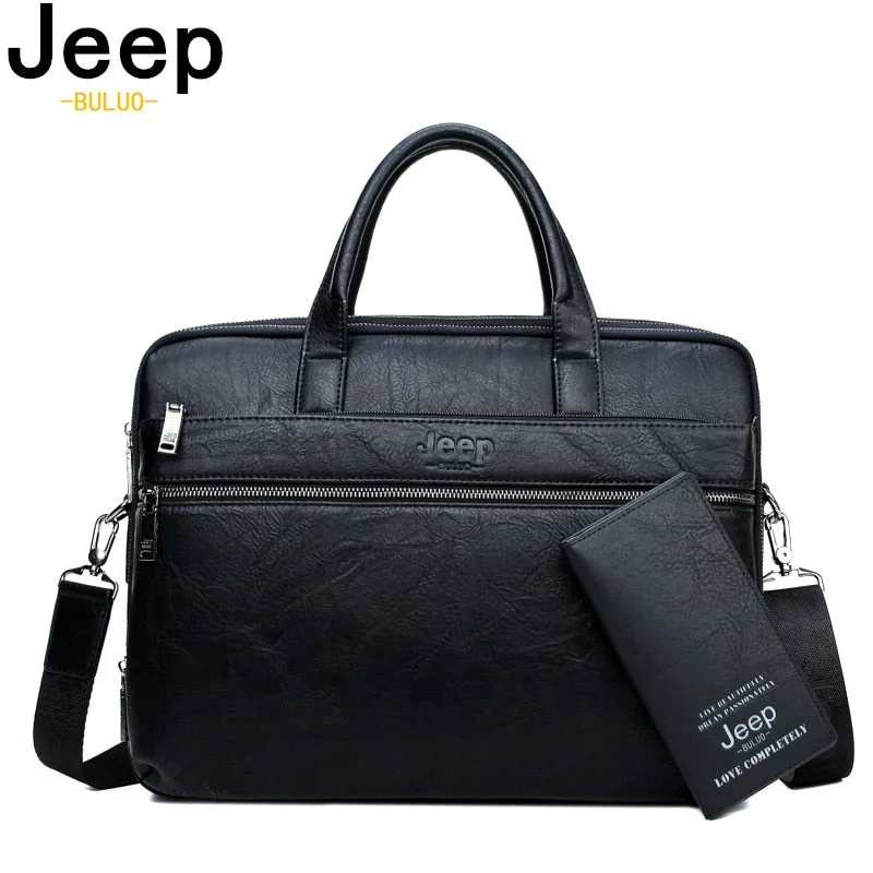 JEEP BULUO JEEP BULUO Men's Briefcase Bags For 13.3" Laptop Man Business Shoulder Bag Handbags High Quality Leather Office Black