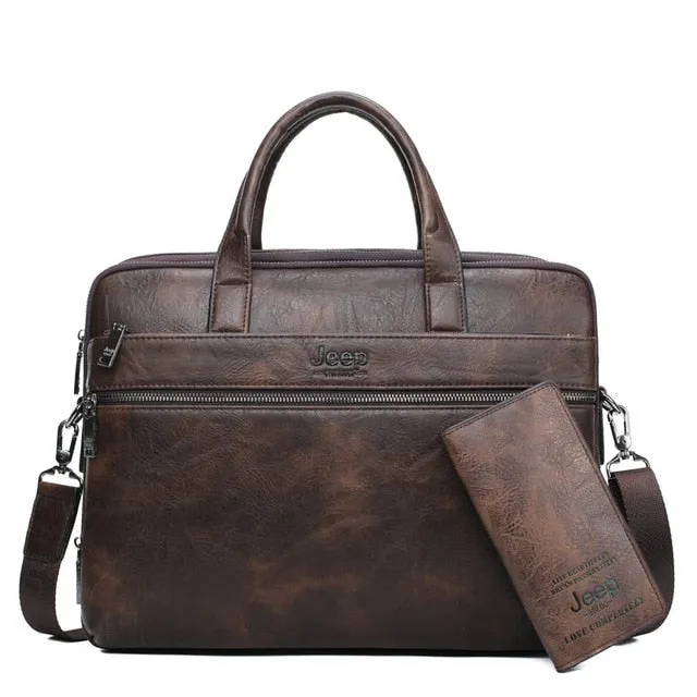 JEEP BULUO JEEP BULUO Men's Briefcase Bags For 13.3" Laptop Man Business Shoulder Bag Handbags High Quality Leather Office Black