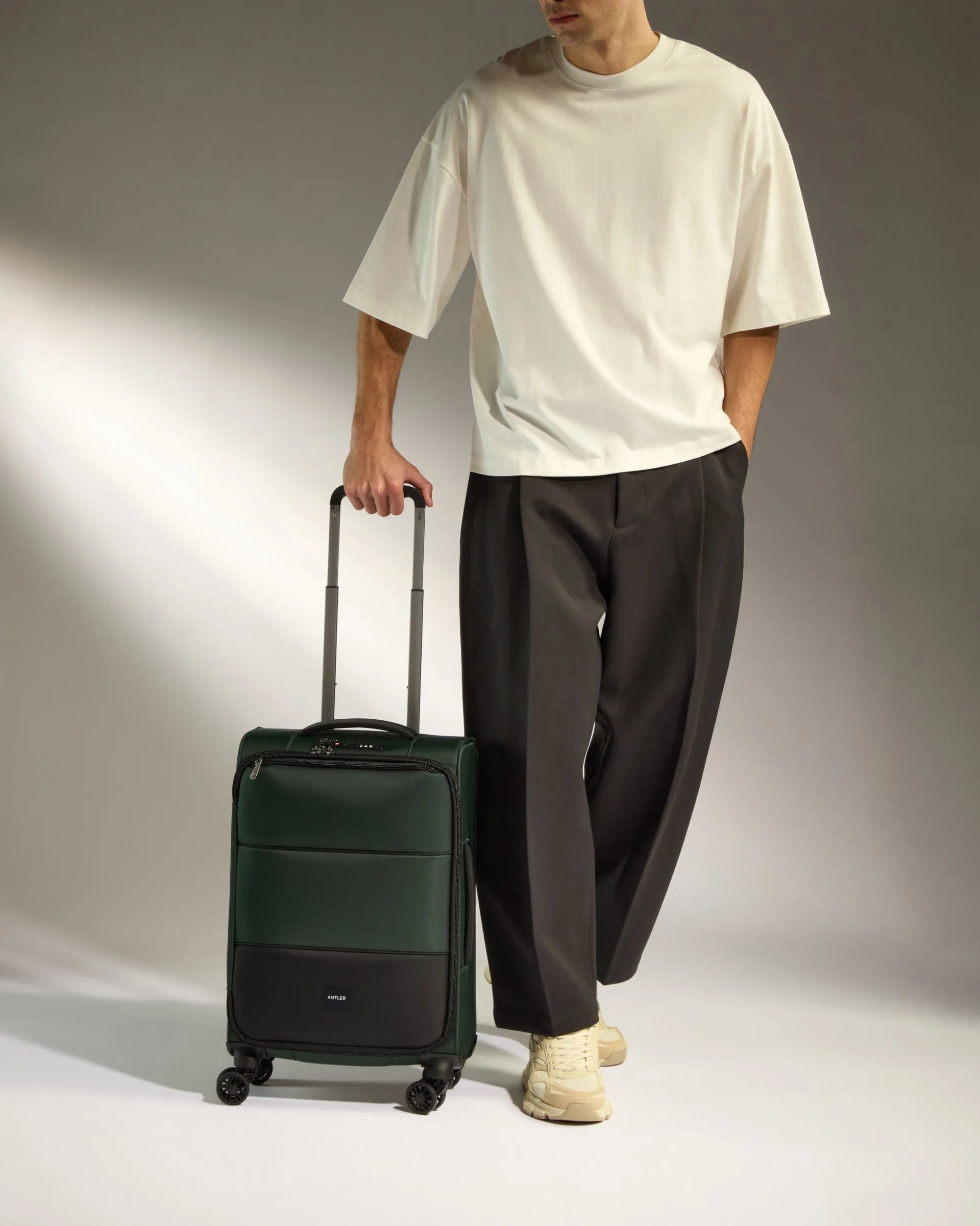 Lightest Cabin Suitcase in Antler Green - Soft Stripe