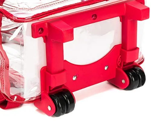 Rolling Clear Backpack Heavy Duty Bookbag See-thru Workbag Travel Daypack Transparent School Luggage with Wheels Red