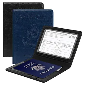 Unaone 2 Pack Passport Holder with Vaccine Card Slot, PU Leather