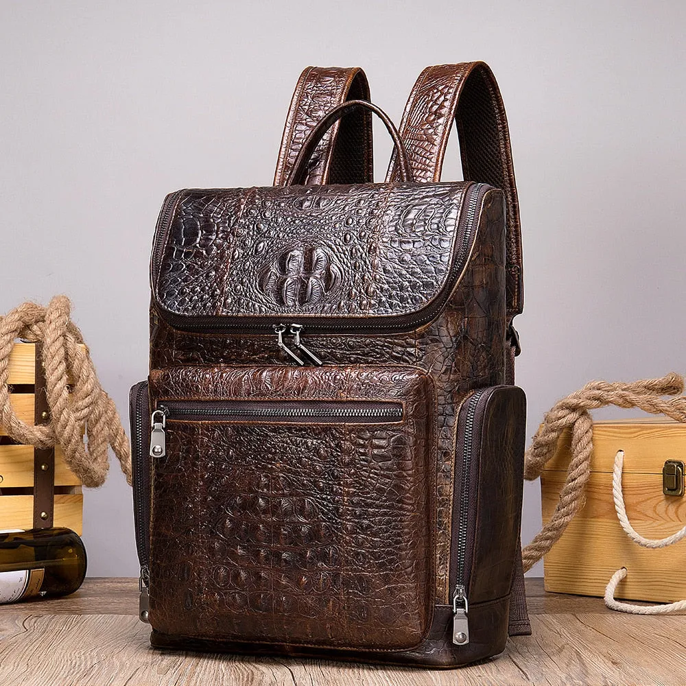 Vintage Chic Alligator Leather Tech Travel Backpack