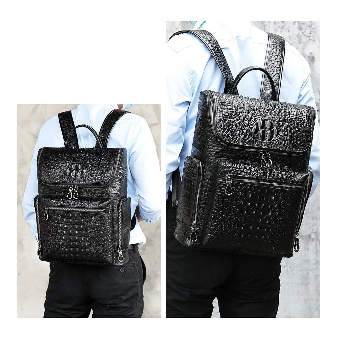 Vintage Chic Alligator Leather Tech Travel Backpack