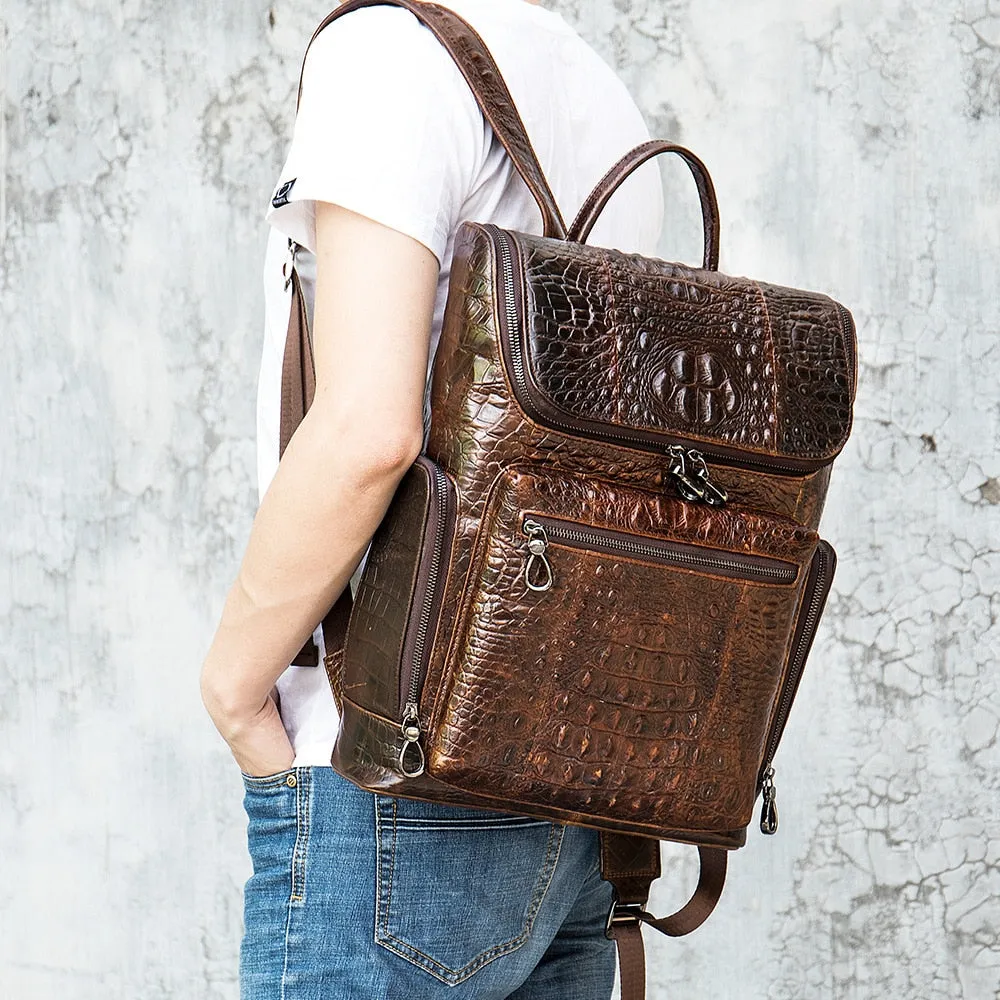 Vintage Chic Alligator Leather Tech Travel Backpack