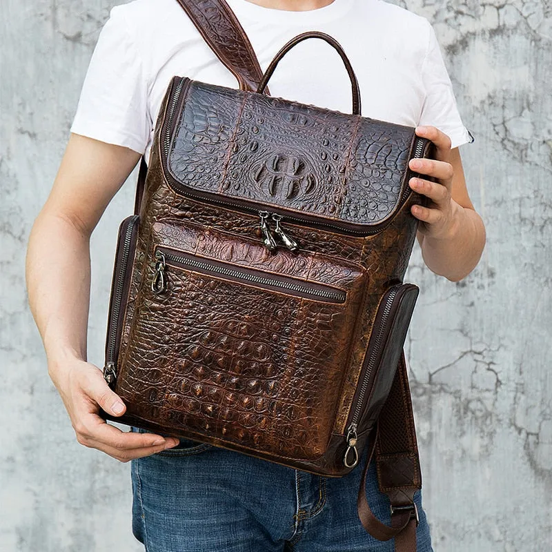 Vintage Chic Alligator Leather Tech Travel Backpack