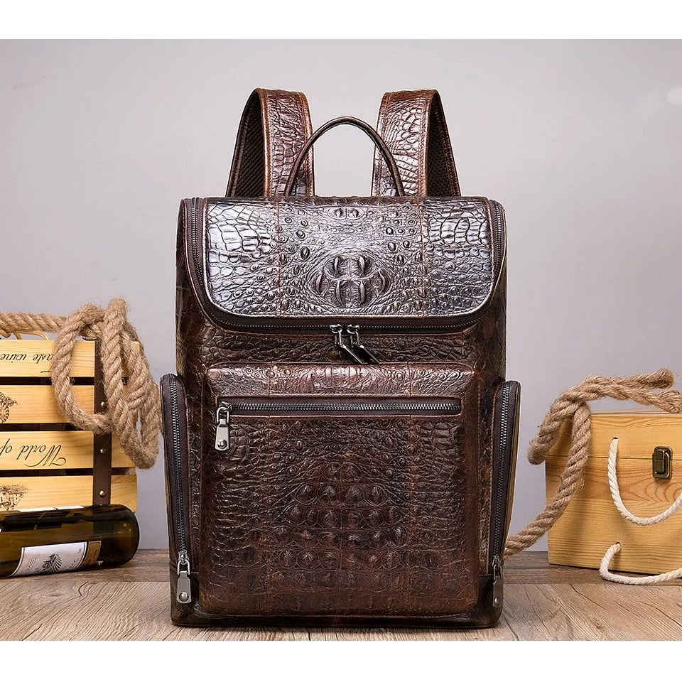 Vintage Chic Alligator Leather Tech Travel Backpack