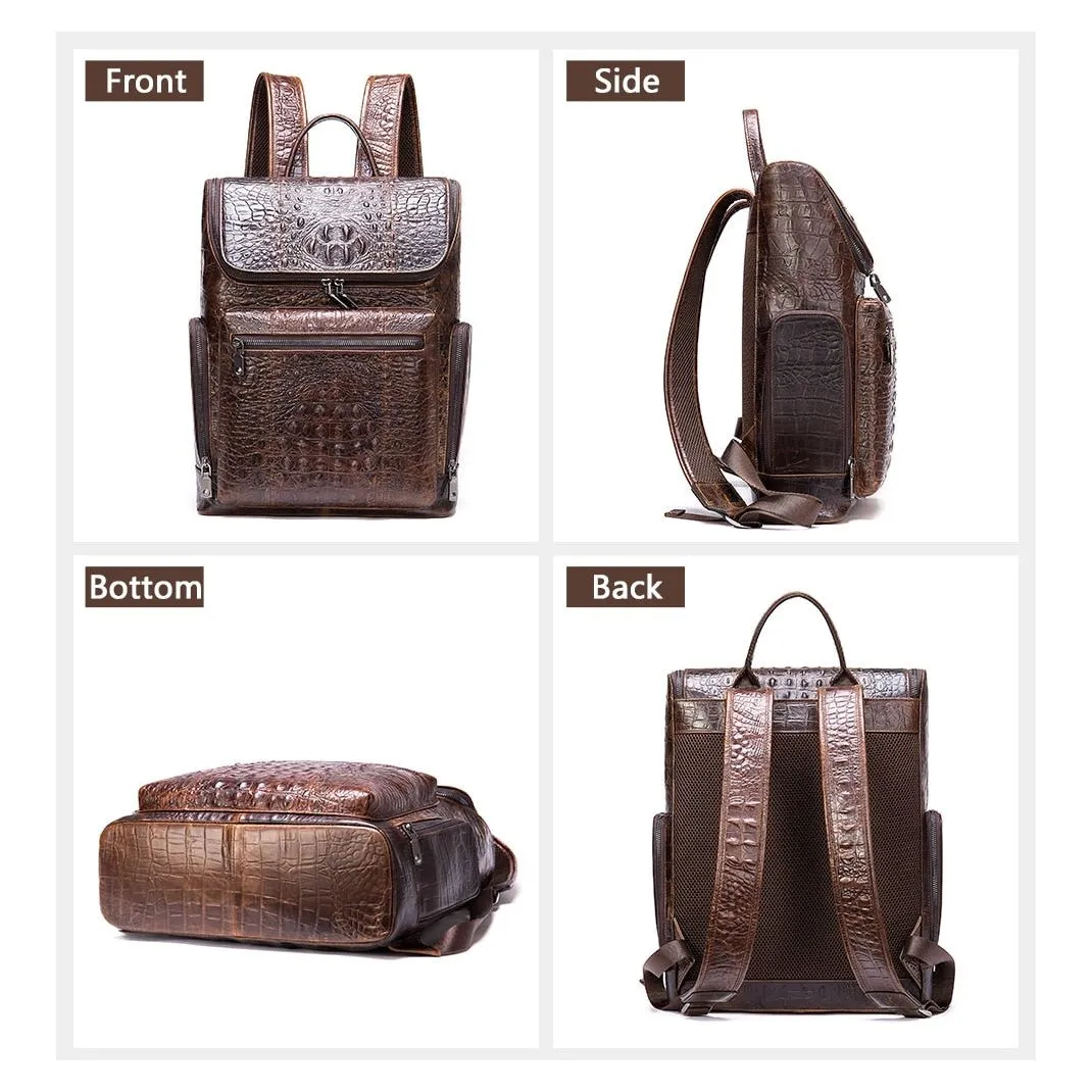 Vintage Chic Alligator Leather Tech Travel Backpack