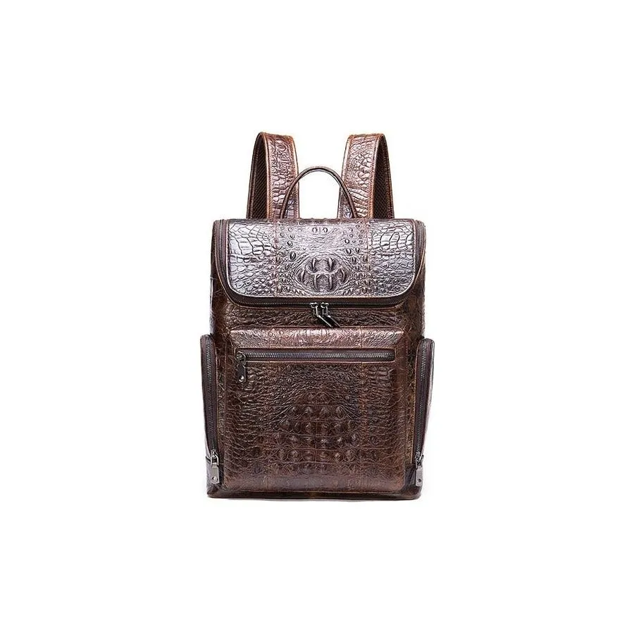 Vintage Chic Alligator Leather Tech Travel Backpack