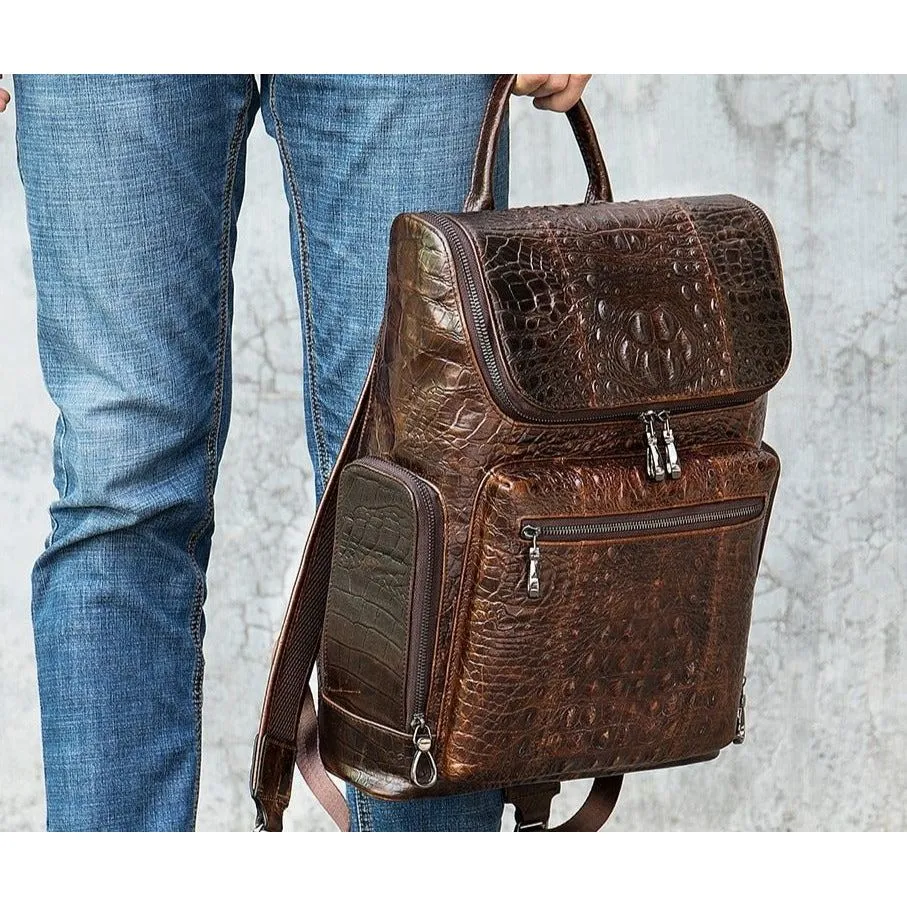 Vintage Chic Alligator Leather Tech Travel Backpack