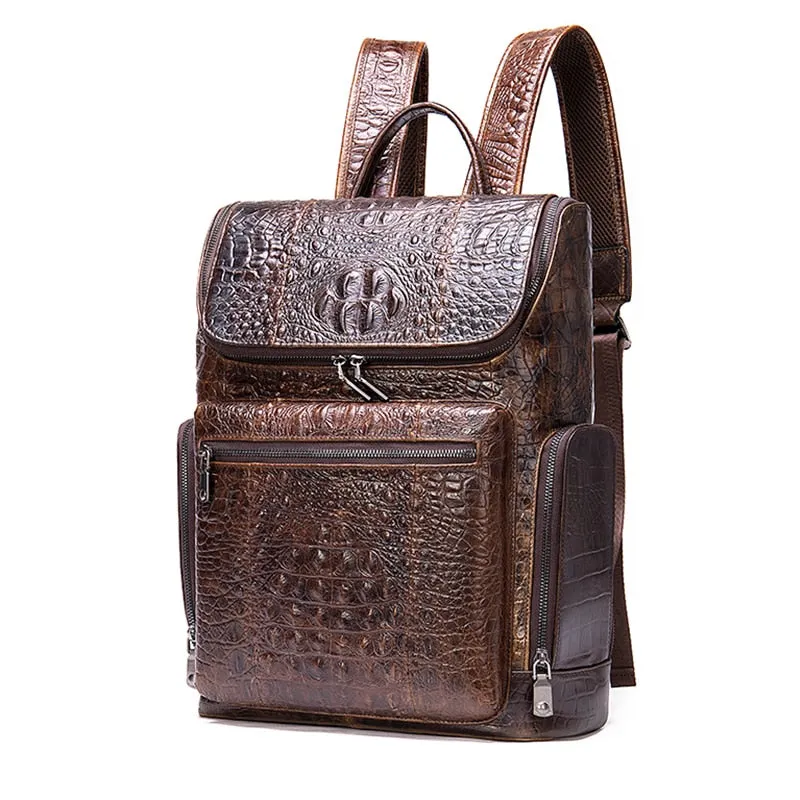 Vintage Chic Alligator Leather Tech Travel Backpack