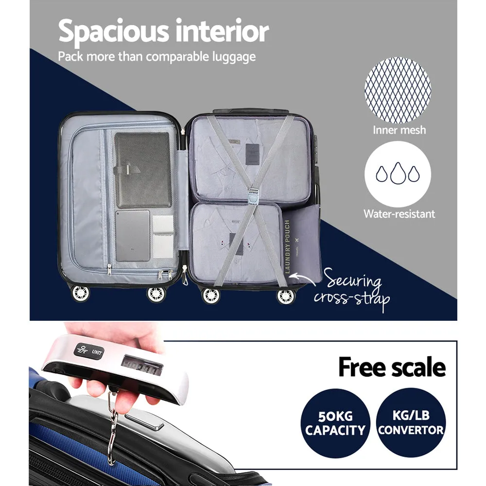 Wanderlite 3pcs Luggage Set Travel Suitcase w/Scale Storage Organiser TSA Blue